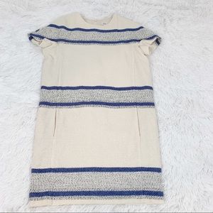 Closed short sleeve striped shift dress crew neck